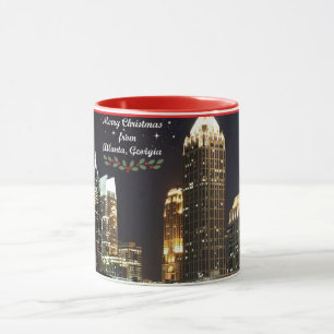 Taza "Feliz Navidad," panorama de Atlanta, Georgia