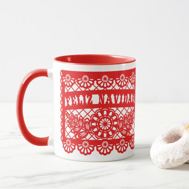 Taza Feliz Navidad Papel picado (Con donut)