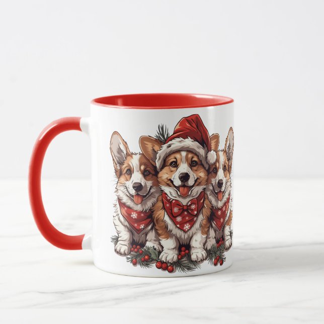 Taza Feliz Navidad Pembroke Corgi galés cachorros (Izquierda)