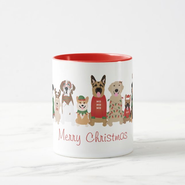 Taza Feliz Navidad Perros Rojo Verde (Centro)