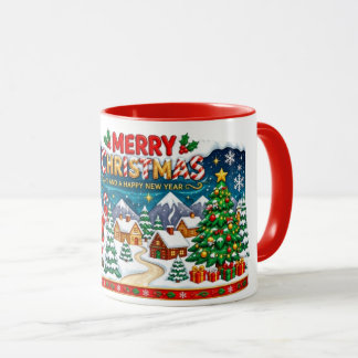 Taza Feliz Navidad Pueblo Nevado y Árbol de Navidad