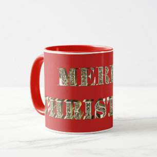 Taza Feliz Navidad Purpurina Dorado Typography Red Gold