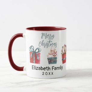 Taza Feliz Navidad Regalo de bastón de caramelo acuarel
