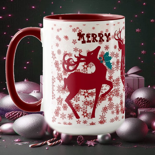 Taza Feliz Navidad Renos de Nochebuena Copos de nieve S (Merry Christmas Reindeer Snowflakes Santa Helpers Mug)