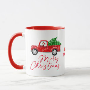 Taza Feliz Navidad Santa Claus Camión Rojo Antiguo