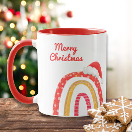 Taza Feliz Navidad Santa Hat Rainbow Festividad moderna