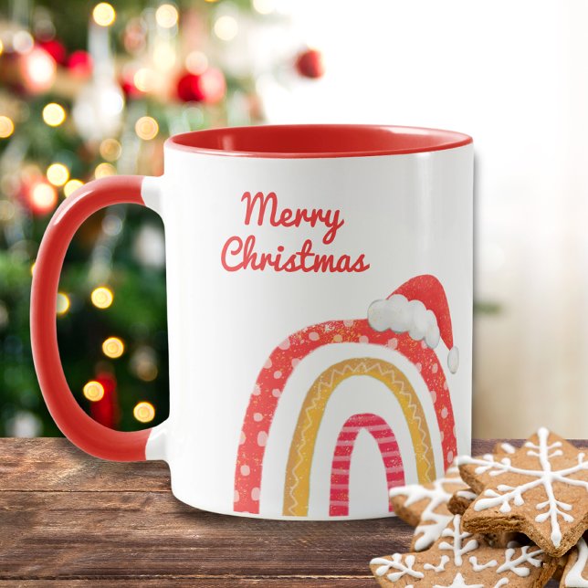 Taza Feliz Navidad Santa Hat Rainbow Festividad moderna (Subido por el creador)