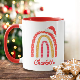 Taza Feliz Navidad Santa Hat Rainbow Personalizado