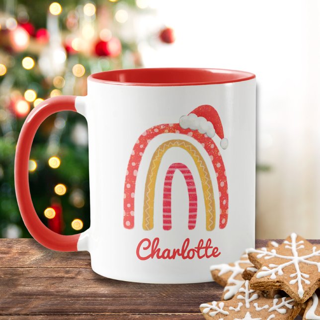 Taza Feliz Navidad Santa Hat Rainbow Personalizado (Subido por el creador)