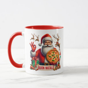 Taza Feliz Navidad Santa italiano con pizza y renos 