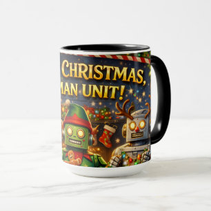 Taza Feliz Navidad unidad humana robot divertido vacaci