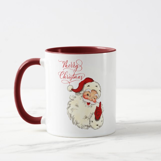 Taza Feliz Navidad vintage Santa familia ho festividad (Izquierda)