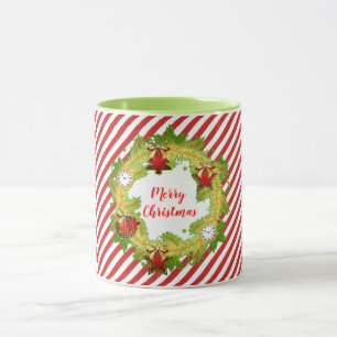 Taza Feliz Navidad Wreath con rayas
