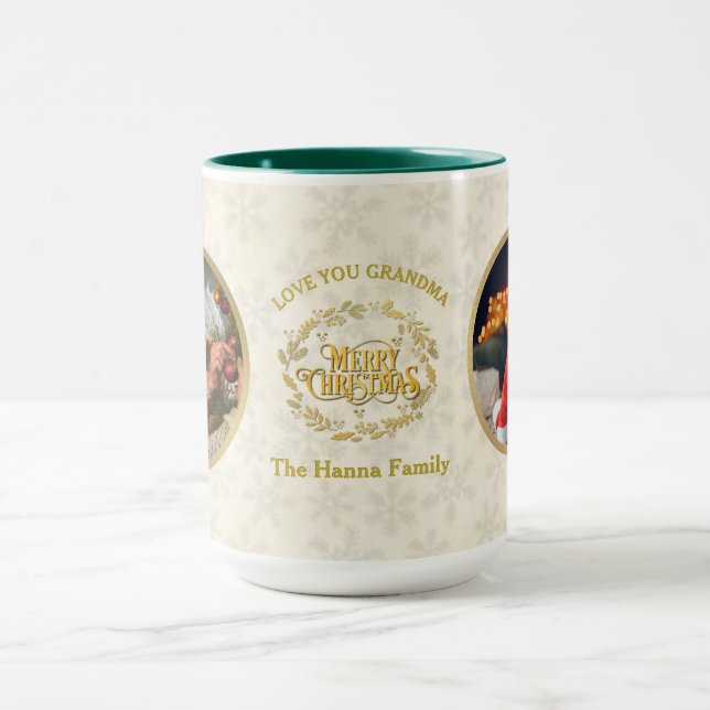 Taza Feliz Navidad y te amo abuela | Dos fotos (Centro)