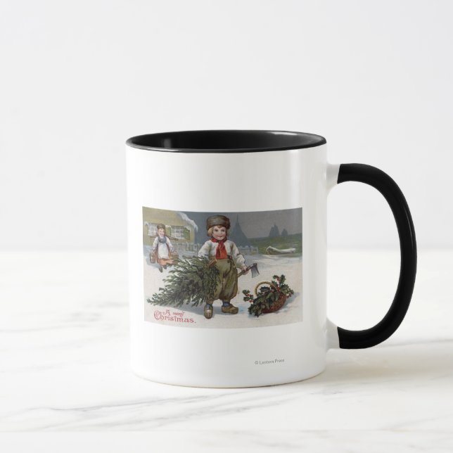 Taza Feliz NavidadBoy con un árbol de corte (Derecha)
