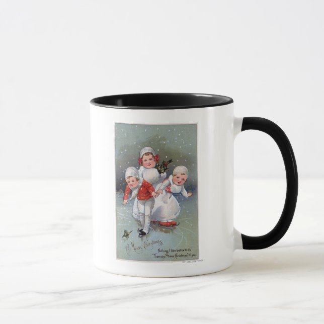 Taza Feliz NavidadPequeños niños patinando hielo (Derecha)