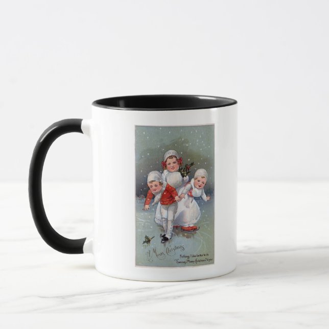 Taza Feliz NavidadPequeños niños patinando hielo (Izquierda)