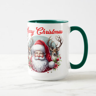 Taza Feliz Papá Noel de Navidad con renos
