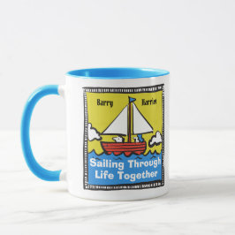 Taza Feliz pareja navegando a través de la vida juntos 