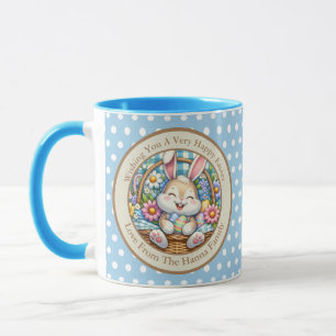 Taza Feliz Pascua con conejo lindo, huevos y floral