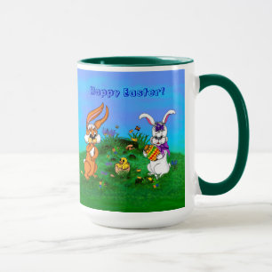 Taza ¡Feliz Pascua! Conejo con conejo y pollo