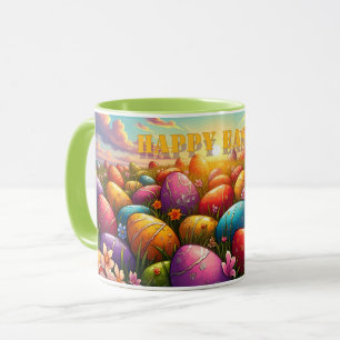 Taza Feliz Pascua Huevos Coloridos en Prado Primaveral