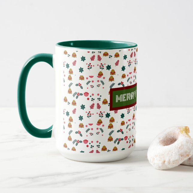 Taza Feliz Patrón de Navidad Elegante (Con donut)