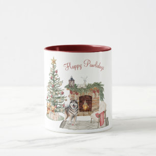 Taza Feliz Pawlidays Diseño de Perro - Alaskan Malamute