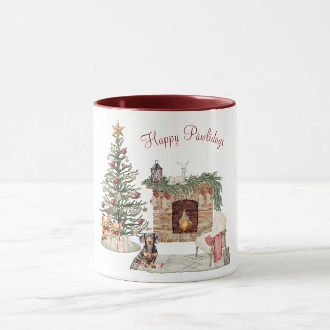 Taza Feliz Pawlidays Diseño de Perro - Dachshund (Centro)