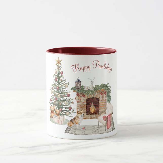 Taza Feliz Pawlidays Navidad Perro - Corgi (Centro)