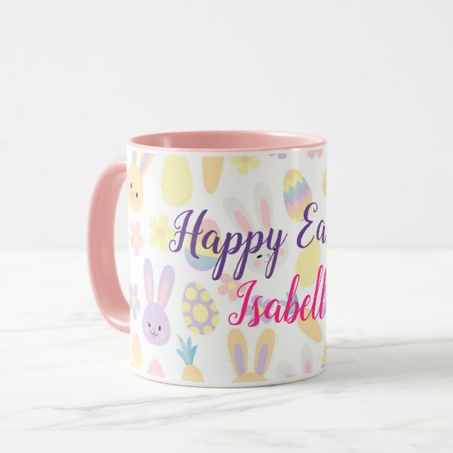 Taza Feliz Personalizar Conejo Púrpura de Pascua (Anverso izquierdo)