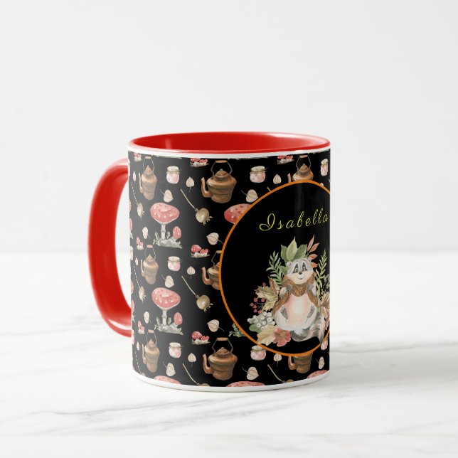 Taza Feliz Personalizar de Raccoon texto y color (Anverso izquierdo)