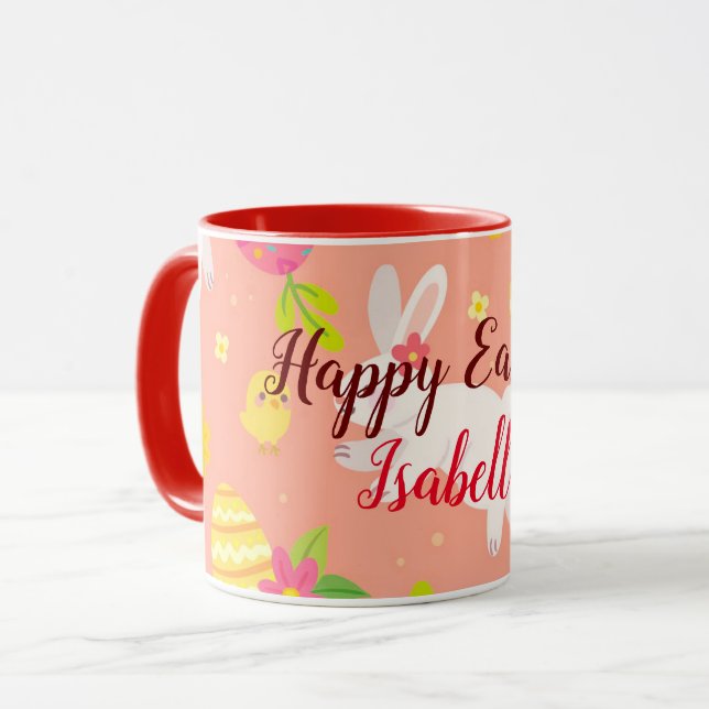 Taza Feliz Personalizar, Pollo De Pascua Y Conejo (Anverso izquierdo)