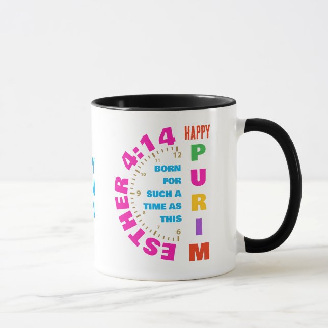 Taza FELIZ PURIM Esther 4:14 Por Un Tiempo Como Este (Derecha)