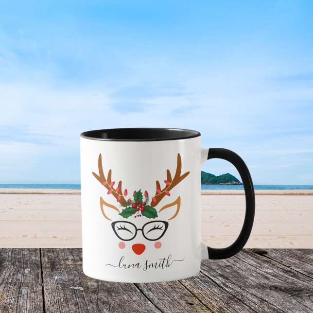Taza Feliz regalo de Navidad a los renos banales negros (Subido por el creador)