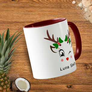 Taza Feliz Regalo navideño Deer Cute enfrenta café marr