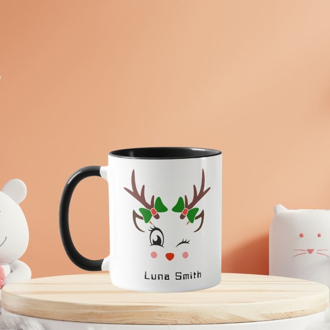 Taza Feliz Regalo navideño El ciervo lindo enfrenta caf (Subido por el creador)