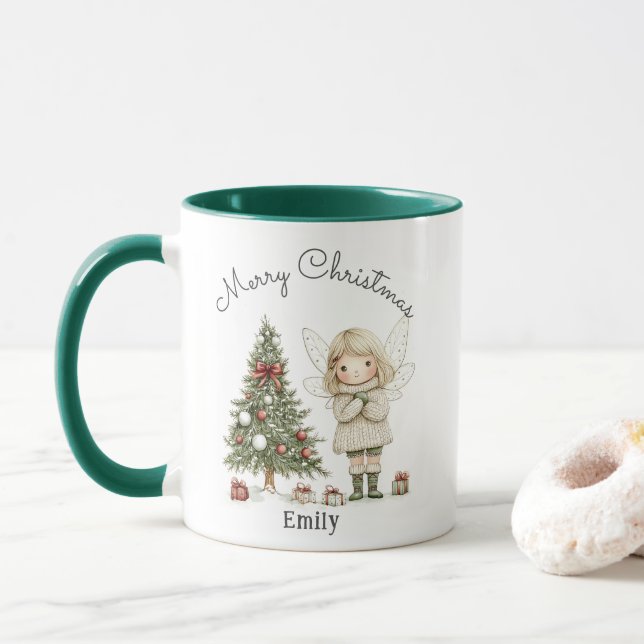 Taza Feliz regalo personalizado de hadas navideñas y ár (Con donut)