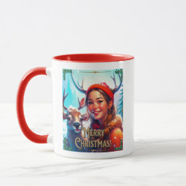 TAZA FELIZ REINDEDOR DE NAVIDAD CON FELIZ CHICA