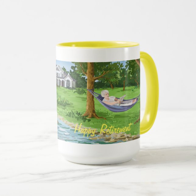 Taza Feliz retiro personalizado Mug (Dama de Hamaca) (Anverso derecho)