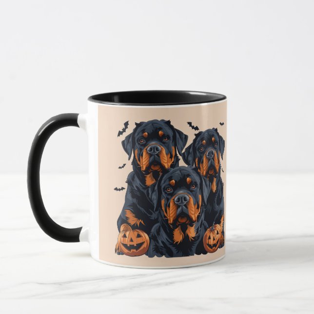 Taza Feliz Rottweiler de Halloween perros Jack O Lanter (Izquierda)