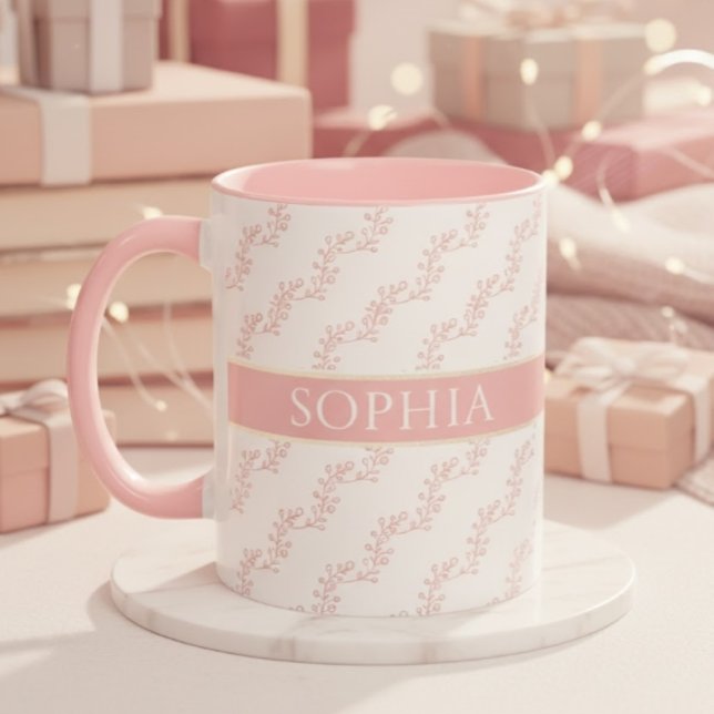 Taza feminin Pink and Gold Floral Monogram Personalized (Subido por el creador)