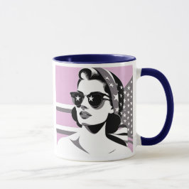 Taza Femme rétro aux lunettes étoilées.