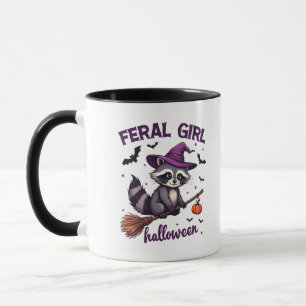 Taza Feral Chica Halloween Spooky Raccoon Witch Gift