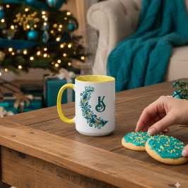 Taza Feriado amarillo azul monograma