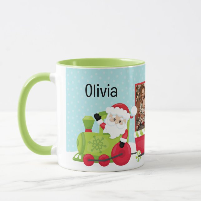 Taza Feriado del tren personalizado de la foto de Santa (Izquierda)