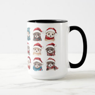 Taza Ferretes adorables en Gorras Navidades