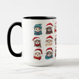 Taza Ferretes adorables en Gorras Navidades