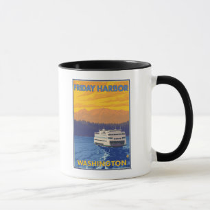 Taza Ferry y montañas - Viernes Harbour, Washington