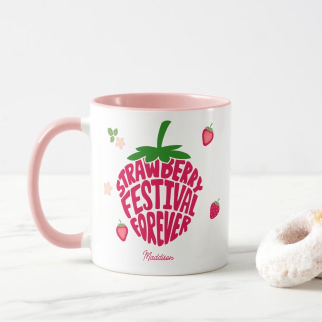 Taza Festival de fresa por siempre Personalizable lindo (Con donut)